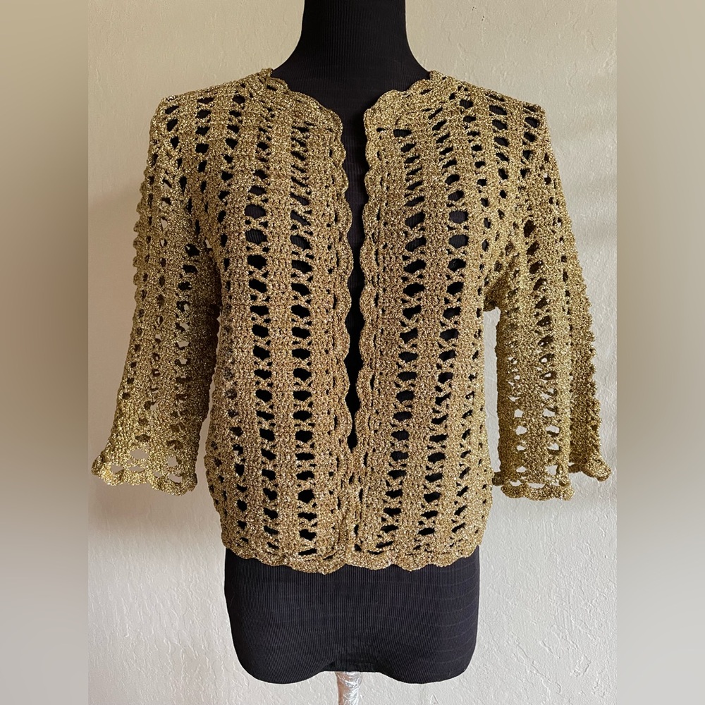 Gold lurex hand crochet shrug